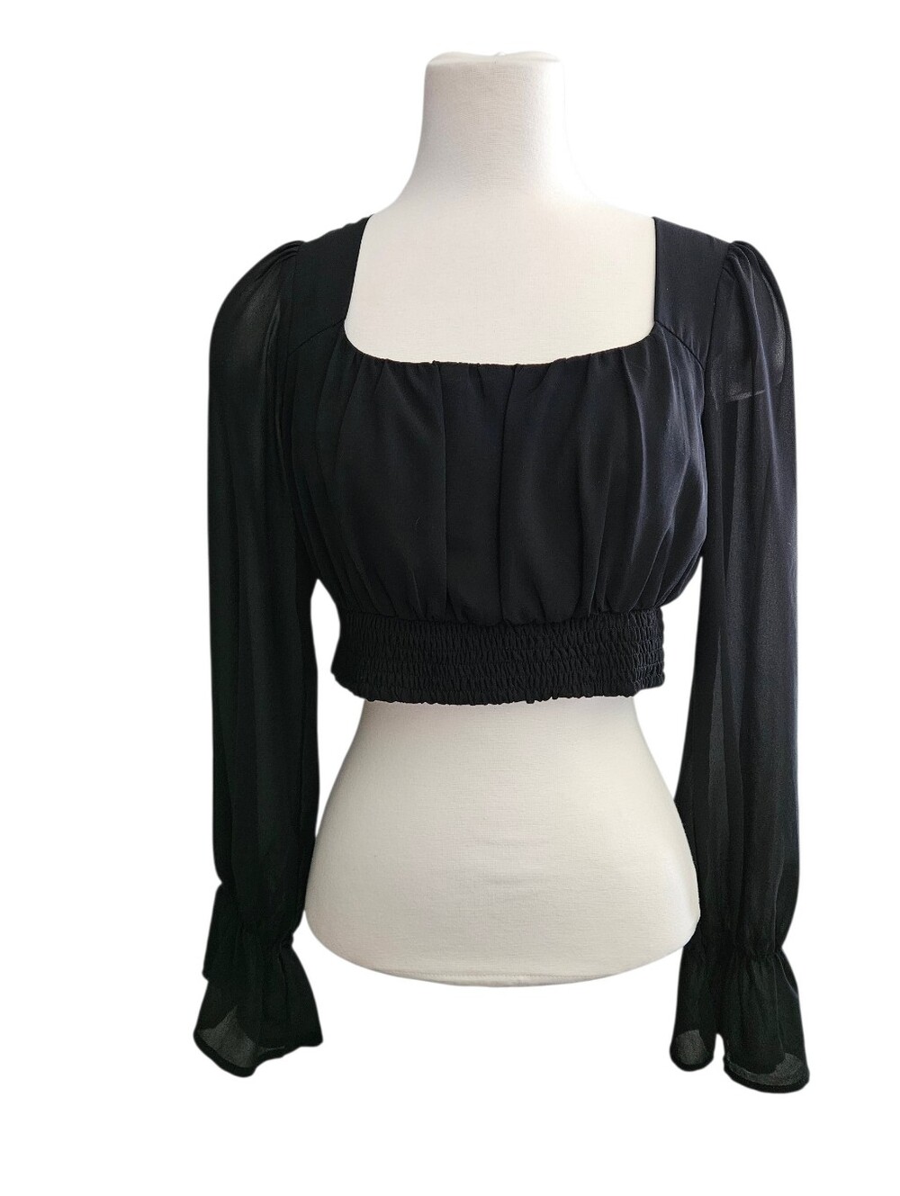 HOT Altar'd State Black Square-Neck Smocked Crop Top, Medium